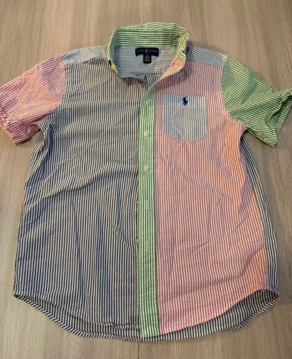 Polo Ralph Lauren Boys Multicolor Striped Seersucker Short-Sleeve Fun Shirt M
